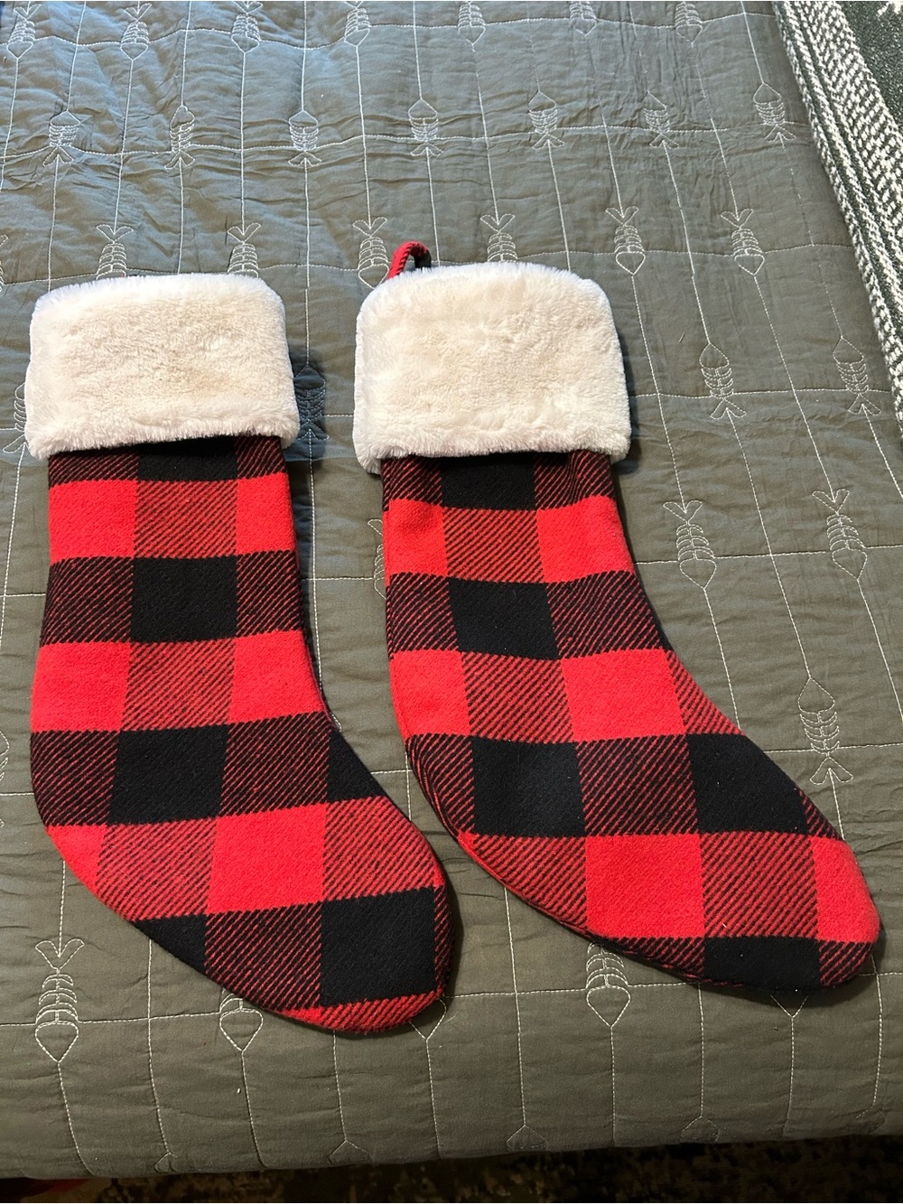 Wondershop Buffalo Plaid Christmas Stockings with White Faux Fur Cuff